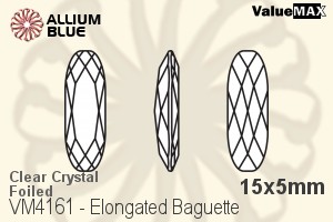 バリューマックス Elongated Baguette ファンシーストーン (VM4161) 15x5mm - クリスタル 裏面フォイル - ウインドウを閉じる