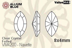 ValueMAX Navette Fancy Stone (VM4200) 8x4mm - Clear Crystal With Foiling - Click Image to Close