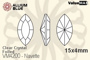 ValueMAX Navette Fancy Stone (VM4200) 15x4mm - Clear Crystal With Foiling - Click Image to Close