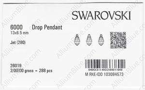 SWAROVSKI 6000 13X6.5MM JET factory pack