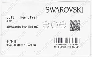 SWAROVSKI 5810 2MM CRYSTAL IRIDESCENT RED PRL factory pack