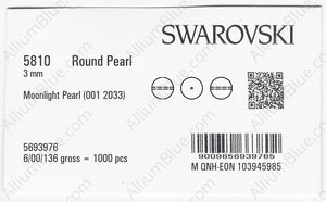 SWAROVSKI 5810 3MM CRYSTAL MOONLIGHT PEARL factory pack